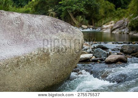 Ancient Carved Figures On Stones In Jayuya Puerto Rico