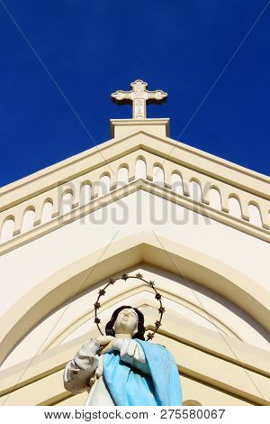 Immaculate Concepcion Cathedral In Puerto Princesa, Palawan Island Of The Philippines. Popular Touri