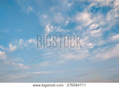 Cloudscape With White Altocumulus Clouds At Evening