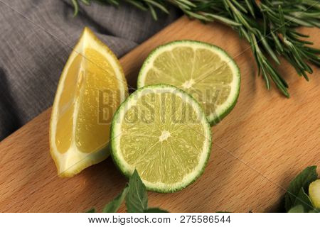 Citrus Sliced, Sliced Lemon, Lemon With Mint And Rosemary. Lime With Lemon