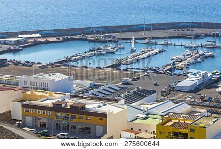 Morro Jable, Spain - December 8, 2018: Aerial View Of The Port Of Morro Jable On The South Coast Of 