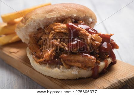 Burger with pulled pork, classic american meat sandwich