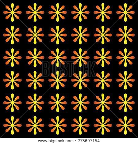 Vector Seamless Flower Ornament Pattern. Gold Flower Pattern Ornament With Black Background. Abstrac