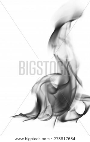 Abstract black smoke swirls over white background, fire smoke, Photo image, fire design