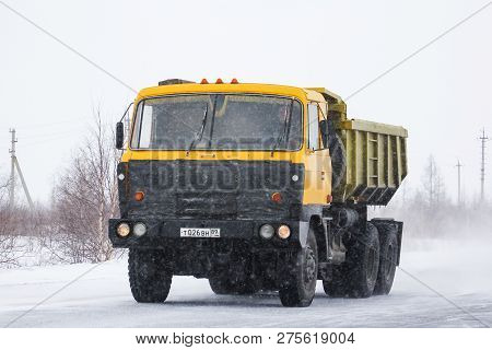 Novyy Urengoy, Russia - March 30, 2013: Dump Truck Tatra T815 At The Interurban Road.