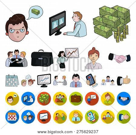 Business Conference And Negotiations Cartoon, Flat Icons In Set Collection For Design.business And T