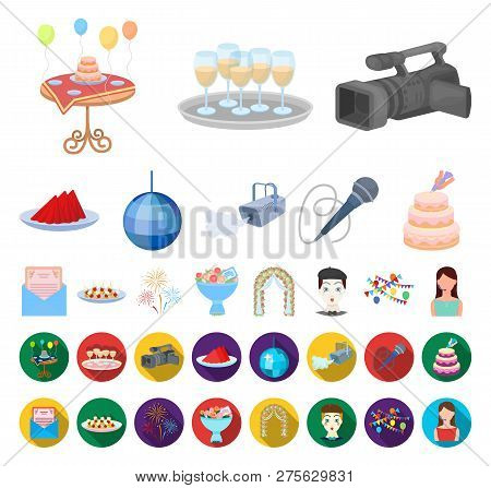 Event Organisation Cartoon, Flat Icons In Set Collection For Design.celebration And Attributes Vecto