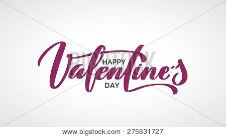 Happy Valentine S Day Handwritten Lettering. Black Calligraphic Text With Red Heart Pierced By Arrow