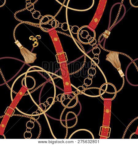 Baroque Chains And Belts. Vector Seamless Pattern For Scarf.