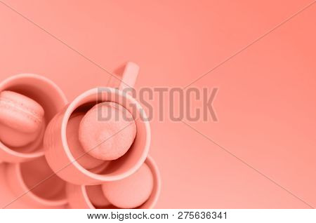 Photo In The Color Of The Year 2019 Coral Color. There Is A Place For Text.
