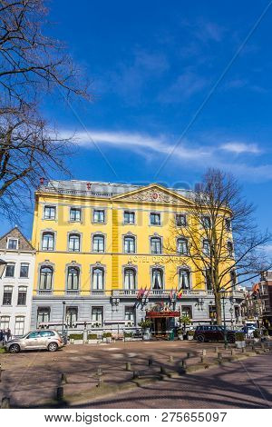 The Hague, The Netherlands - March 23, 2017: Hotel Des Indes In The Hague With Fresh Yellow Paint On