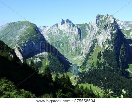 Alpine Lake Fahlensee In Mountain Range Alpstein - Canton Of Appenzell Innerrhoden, Switzerland