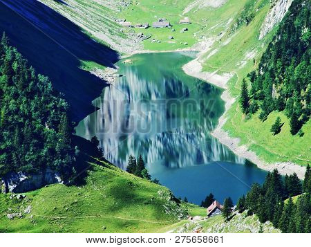 Alpine Lake Fahlensee In Mountain Range Alpstein - Canton Of Appenzell Innerrhoden, Switzerland