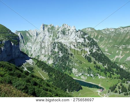 Alpine Lake Fahlensee In Mountain Range Alpstein - Canton Of Appenzell Innerrhoden, Switzerland