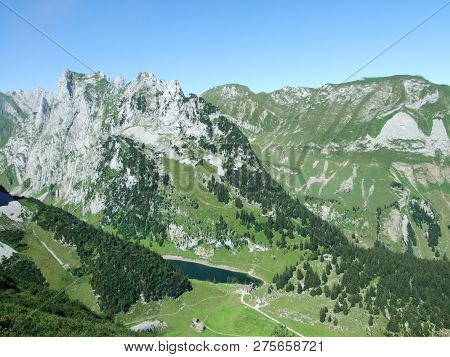 Alpine Lake Fahlensee In Mountain Range Alpstein - Canton Of Appenzell Innerrhoden, Switzerland