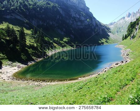 Alpine Lake Fahlensee In Mountain Range Alpstein - Canton Of Appenzell Innerrhoden, Switzerland