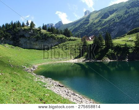 Alpine Lake Fahlensee In Mountain Range Alpstein - Canton Of Appenzell Innerrhoden, Switzerland