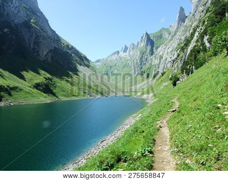Alpine Lake Fahlensee In Mountain Range Alpstein - Canton Of Appenzell Innerrhoden, Switzerland