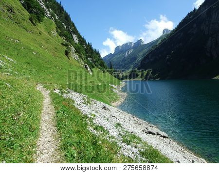 Alpine Lake Fahlensee In Mountain Range Alpstein - Canton Of Appenzell Innerrhoden, Switzerland
