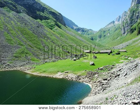 Alpine Lake Fahlensee In Mountain Range Alpstein - Canton Of Appenzell Innerrhoden, Switzerland