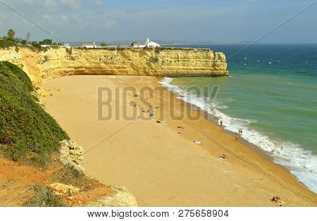 Senhora Da Rocha Nova Beach, Algarve, Portugal - September 27, 2014 : Tourists On Senhora Da Rocha N
