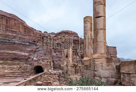 Wadi Musa, Jordan, December 06, 2018 : Remains Of Nabatean Theatre In Petra - The Capital Of The Nab