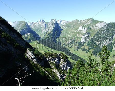 View To The Peaks Fahlenalp Over The Fahlensee Lake In The Mountain Mass Alpstein - Canton Of Appenz