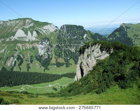 View To The Peaks Fahlenalp Over The Fahlensee Lake In The Mountain Mass Alpstein - Canton Of Appenz