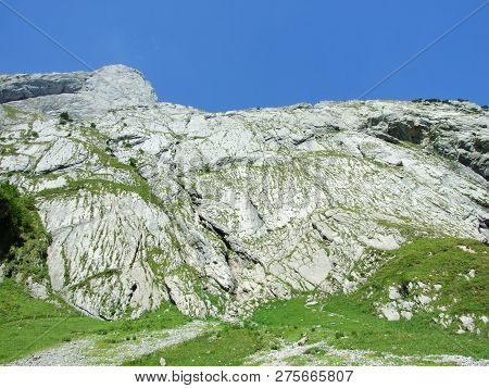 View To The Peaks Fahlenalp Over The Fahlensee Lake In The Mountain Mass Alpstein - Canton Of Appenz