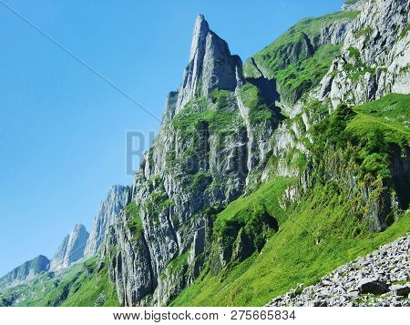 View To The Peaks Fahlenalp Over The Fahlensee Lake In The Mountain Mass Alpstein - Canton Of Appenz