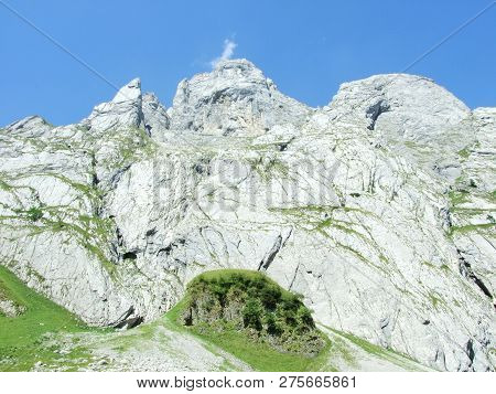 View To The Peaks Fahlenalp Over The Fahlensee Lake In The Mountain Mass Alpstein - Canton Of Appenz