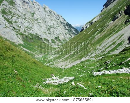View To The Peaks Fahlenalp Over The Fahlensee Lake In The Mountain Mass Alpstein - Canton Of Appenz