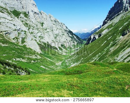 View To The Peaks Fahlenalp Over The Fahlensee Lake In The Mountain Mass Alpstein - Canton Of Appenz