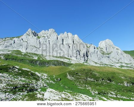 View To The Peaks Fahlenalp Over The Fahlensee Lake In The Mountain Mass Alpstein - Canton Of Appenz