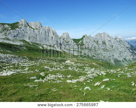 View To The Peaks Fahlenalp Over The Fahlensee Lake In The Mountain Mass Alpstein - Canton Of Appenz