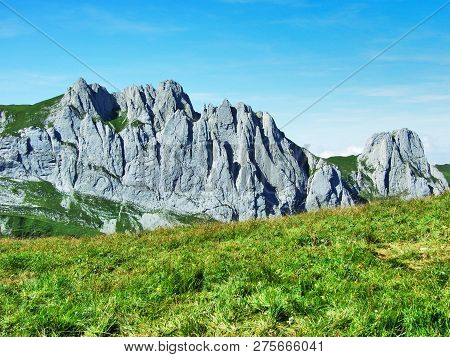 View To The Peaks Fahlenalp Over The Fahlensee Lake In The Mountain Mass Alpstein - Canton Of Appenz