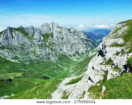 View To The Peaks Fahlenalp Over The Fahlensee Lake In The Mountain Mass Alpstein - Canton Of Appenz