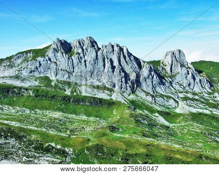 View To The Peaks Fahlenalp Over The Fahlensee Lake In The Mountain Mass Alpstein - Canton Of Appenz