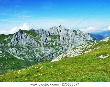 View To The Peaks Fahlenalp Over The Fahlensee Lake In The Mountain Mass Alpstein - Canton Of Appenz