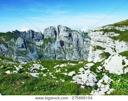 View To The Peaks Fahlenalp Over The Fahlensee Lake In The Mountain Mass Alpstein - Canton Of Appenz