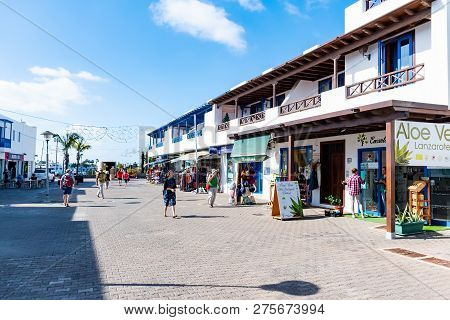 Playa Blanca, Spain - Dec 14: Seaside Promenade In Playa Blanca, The Former Fishermens Village Becam