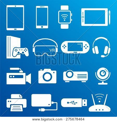 Modern Digital Devices White Icons Isolated Set