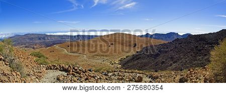 Trail To The Active Volcano Teide, In The Afternoon On The Island Of Tenerife