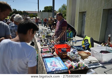 Odense, Denmark - 15 July, 2018: Very Popular Flea Market In The Center Of Odense