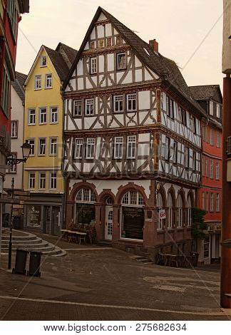 Wetzlar, Germany- September 06, 2018: Empty Street With Ancient Buildings In Old Part Of The Wetzlar