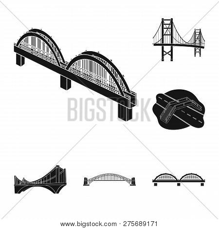 Vector Design Of Bridge And Construction Sign. Set Of Bridge And Arch Vector Icon For Stock.