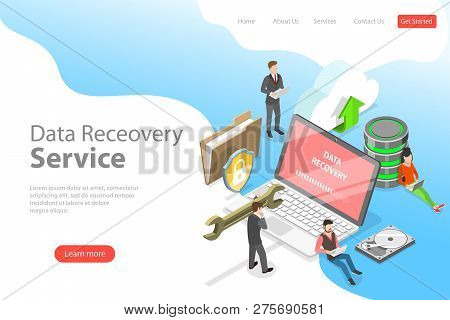 Isometric Flat Vector Landing Pate Template Of Data Recovery Services.