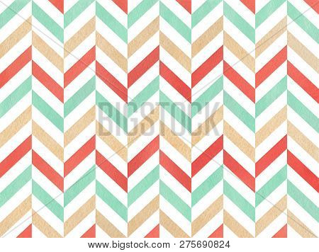 Watercolor Seafoam Blue, Beige And Seafoam Blue Stripes Background, Chevron.