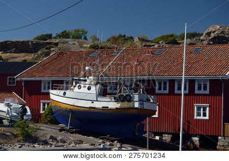 Marina of the Norwegian fishing town Hvaler . June 19,2018. Hvaler,Norway