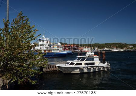 Marina of the Norwegian fishing town Hvaler . June 19,2018. Hvaler,Norway